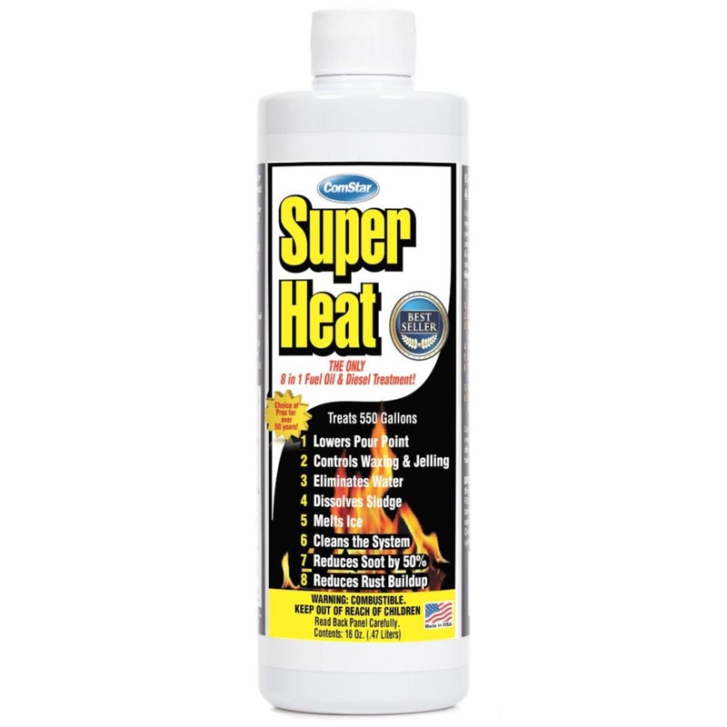 ComStar Super Heat, 8-in-1 Fuel Oil Treatment, Controls Waxing & Jelling, Melts Ice, Lowers Pour Point, Dissolves Sludge, Reduces Soot, Rust, Water, Cleans Parts, Made In USA, 16 Ounces (60-130) - Image 1